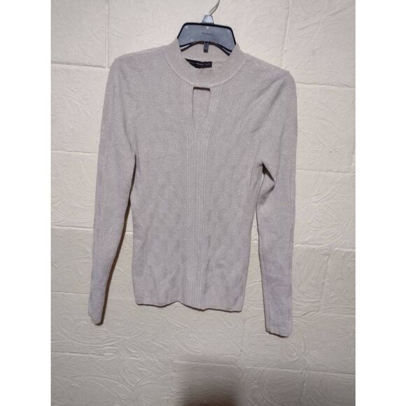 WHBM White House Black Market Size M Key Hole Cream Metallic Sweater - Picture 1 of 4